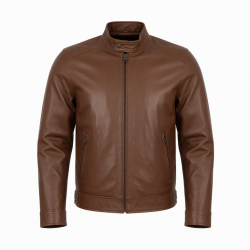 Men's Brown Classic Leather Zip Front Shell Jacket