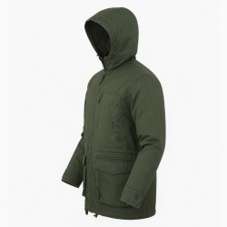 Men's Olive Vintage Cotton Outdoor Hiking Zip Front Pockets Parka Jacket