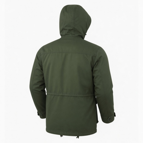 Men's Olive Vintage Cotton Outdoor Hiking Zip Front Pockets Parka Jacket
