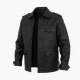 Men's Black Vintage Classic Leather Performance Button Front Shell Jacket