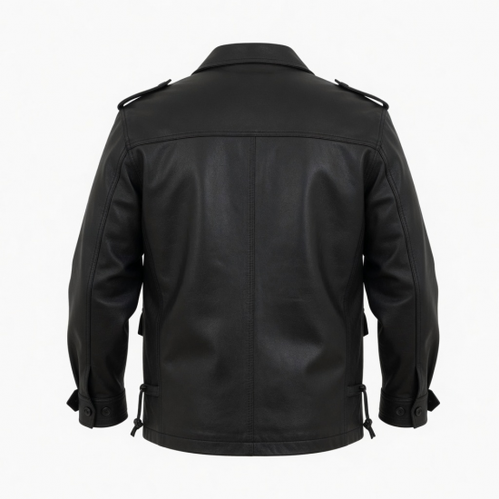 Men's Black Vintage Classic Leather Performance Button Front Shell Jacket