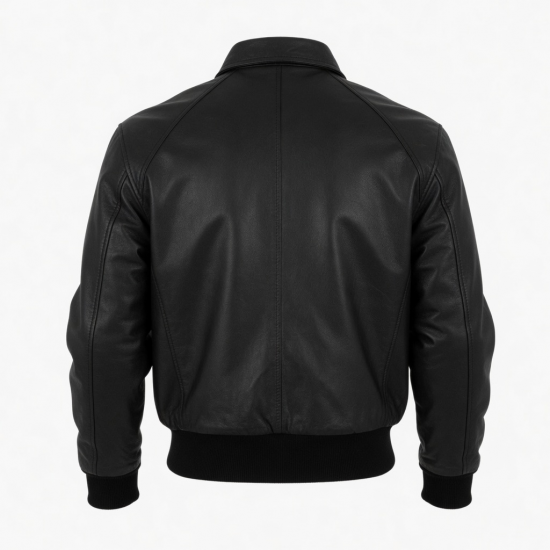 Men's Black Collared Vintage Leather Travel Performance Bomber Jacket