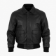 Men's Black Collared Vintage Leather Travel Performance Bomber Jacket