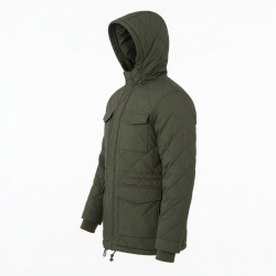 Men's Olive Quilted Cotton Regular Fit Winter Parka Jacket