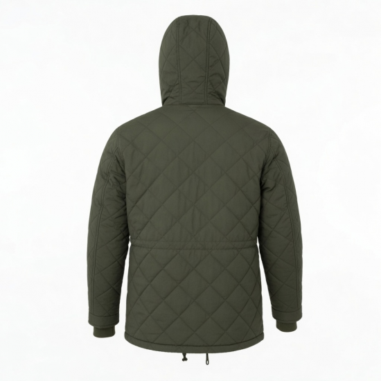 Men's Olive Quilted Cotton Regular Fit Winter Parka Jacket