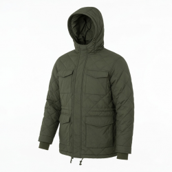 Men's Olive Quilted Cotton Regular Fit Winter Parka Jacket