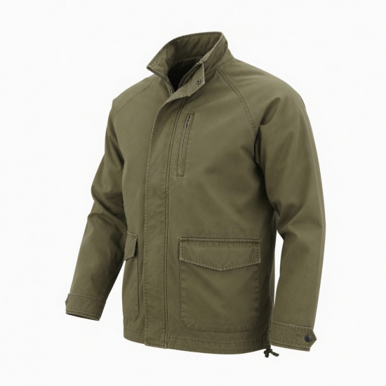 Men's Khaki Water Resistant Vintage Cotton Regular Fit Shell Jacket
