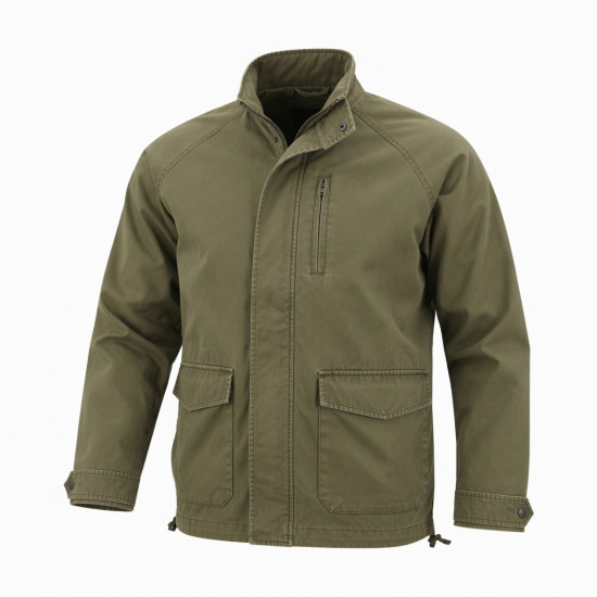 Men's Khaki Water Resistant Vintage Cotton Regular Fit Shell Jacket