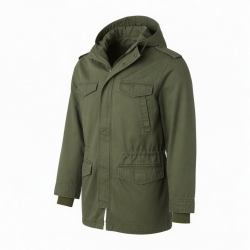 Men's Olive Vintage Cotton Regular Fit Surplus Zip Front Parka Jacket