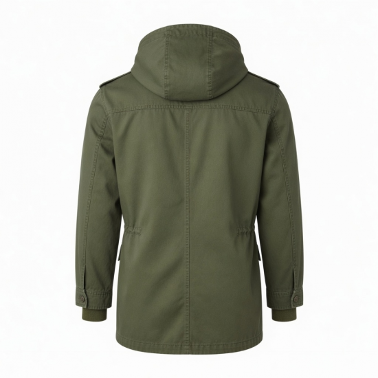 Men's Olive Vintage Cotton Regular Fit Surplus Zip Front Parka Jacket