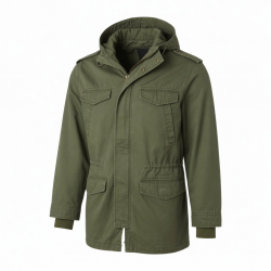 Men's Olive Vintage Cotton Regular Fit Surplus Zip Front Parka Jacket