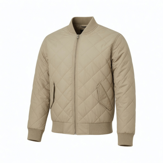Men's Beige Quilted Padded Cotton Outdoor Performance Bomber Jacket
