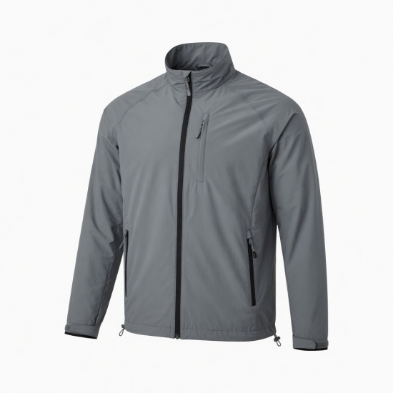 Men's Grey Lightweight Casual Polyester Sport Regular Fit Shell Jacket