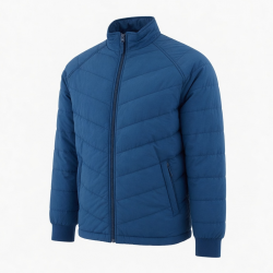 Men's Blue Quilted Vintage Polyester Regular Fit Zip Front Shell Jacket