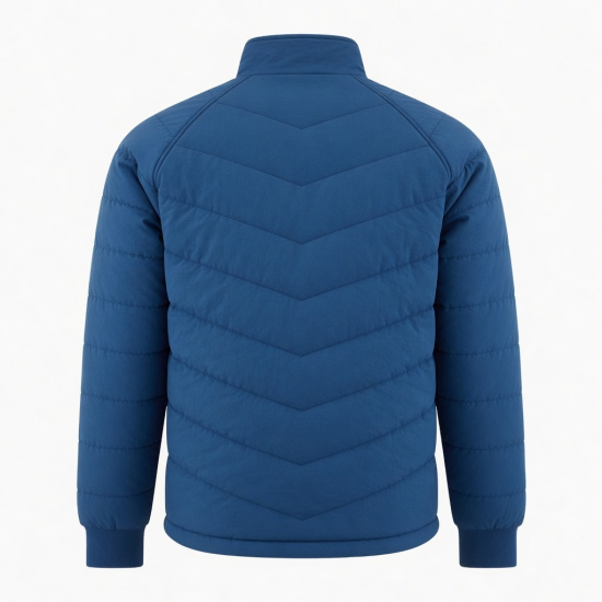 Men's Blue Quilted Vintage Polyester Regular Fit Zip Front Shell Jacket