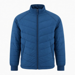 Men's Blue Quilted Vintage Polyester Regular Fit Zip Front Shell Jacket