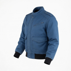 Men's Blue Vintage Nylon Regular Fit Zip Front Lined Motorcycle Jacket