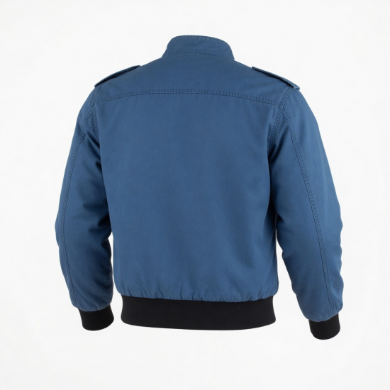Men's Blue Vintage Nylon Regular Fit Zip Front Lined Motorcycle Jacket