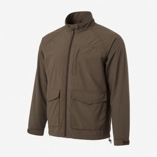 Men's Brown Lightweight Polyester Travel Vintage Zip Front Shell Jacket