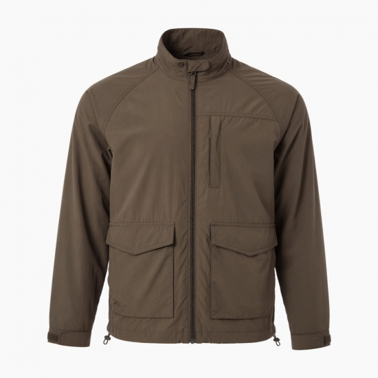 Men's Brown Lightweight Polyester Travel Vintage Zip Front Shell Jacket