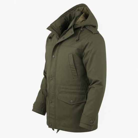 Men's Hooded Detachable Hood Cotton Regular Fit Military Shell Jacket