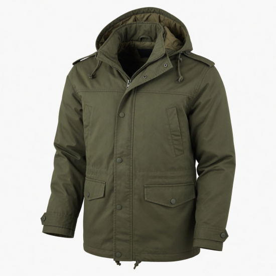 Men's Hooded Detachable Hood Cotton Regular Fit Military Shell Jacket