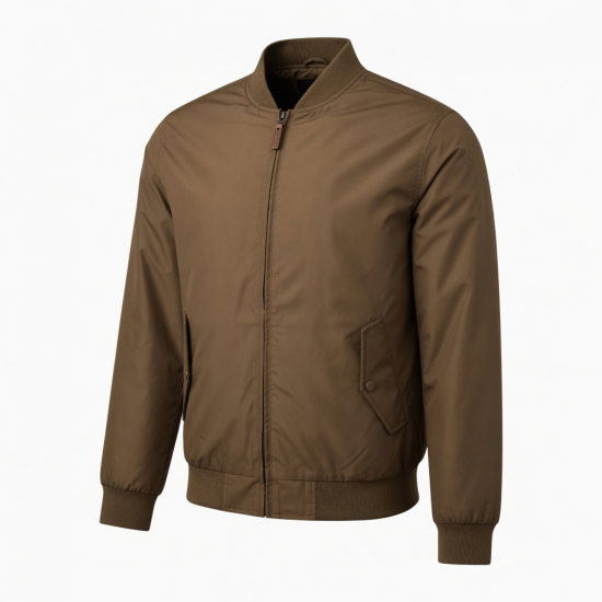 Men's Brown Lightweight Retro Polyester Classic Casual Bomber Jacket