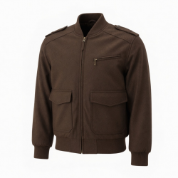 Men's Brown Wool Regular Fit Flight Bomber Jacket