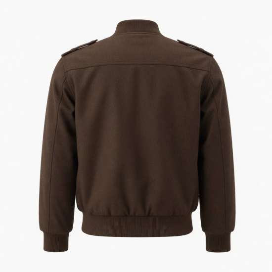 Men's Brown Wool Regular Fit Flight Bomber Jacket