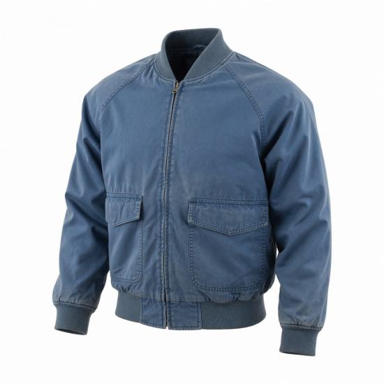 Men's Blue Vintage Casual Polyester Street Pockets Bomber Jacket