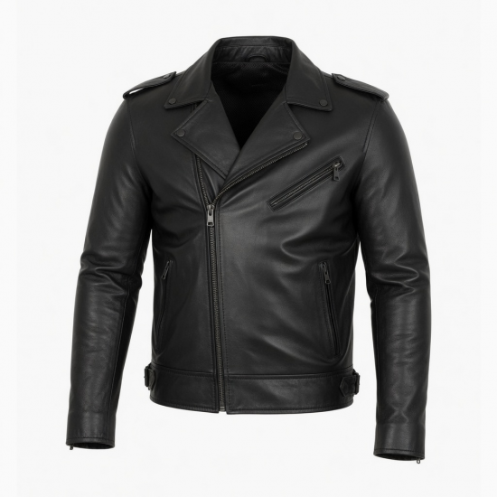 Men's Black Lightweight Leather Travel Performance Motorcycle Jacket