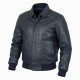 Men's Navy Vintage Leather Athletic Bomber Jacket