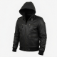 Men's Black Hooded Vintage Leather Performance Zip Front Motorcycle Jacket