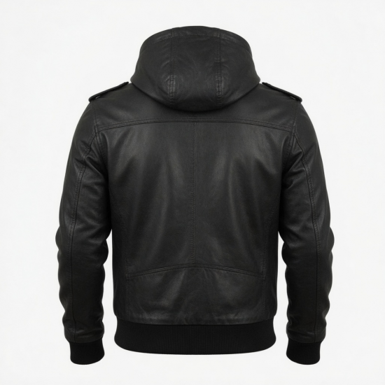 Men's Black Hooded Vintage Leather Performance Zip Front Motorcycle Jacket