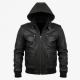Men's Black Hooded Vintage Leather Performance Zip Front Motorcycle Jacket