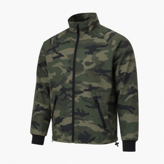Men's Camo Polyester Performance Casual Zip Front Pockets Shell Jacket