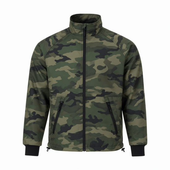 Men's Camo Polyester Performance Casual Zip Front Pockets Shell Jacket