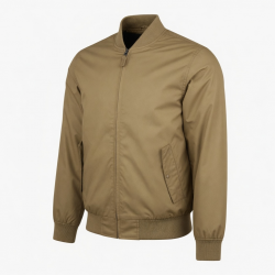 Men's Tan Vintage Polyester Casual Regular Fit Zip Front Bomber Jacket