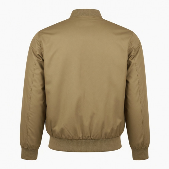 Men's Tan Vintage Polyester Casual Regular Fit Zip Front Bomber Jacket