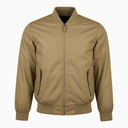 Men's Tan Vintage Polyester Casual Regular Fit Zip Front Bomber Jacket