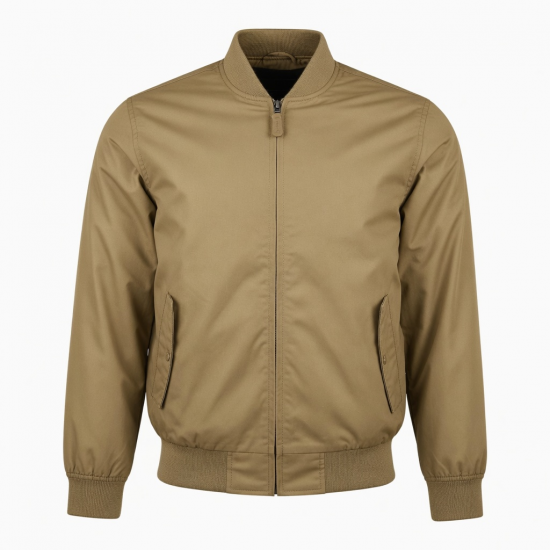 Men's Tan Vintage Polyester Casual Regular Fit Zip Front Bomber Jacket