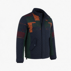Men's Multicolour Quilted Embroidered Cotton Travel Shell Jacket