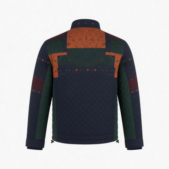 Men's Multicolour Quilted Embroidered Cotton Travel Shell Jacket