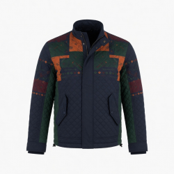 Men's Multicolour Quilted Embroidered Cotton Travel Shell Jacket