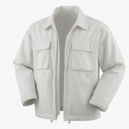 Men's White Heavyweight Vintage Cotton Outdoor Hiking Shell Jacket