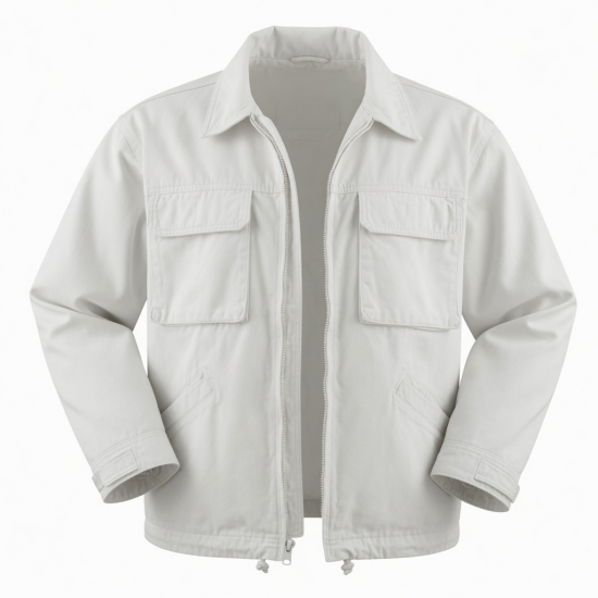 Men's White Heavyweight Vintage Cotton Outdoor Hiking Shell Jacket
