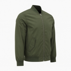 Men's Green Polyester Regular Fit Zip Front Bomber Jacket