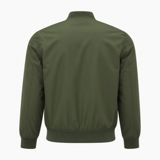 Men's Green Polyester Regular Fit Zip Front Bomber Jacket