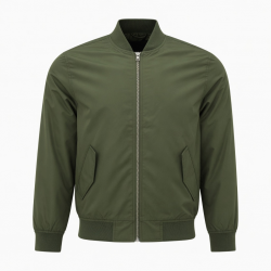 Men's Green Polyester Regular Fit Zip Front Bomber Jacket