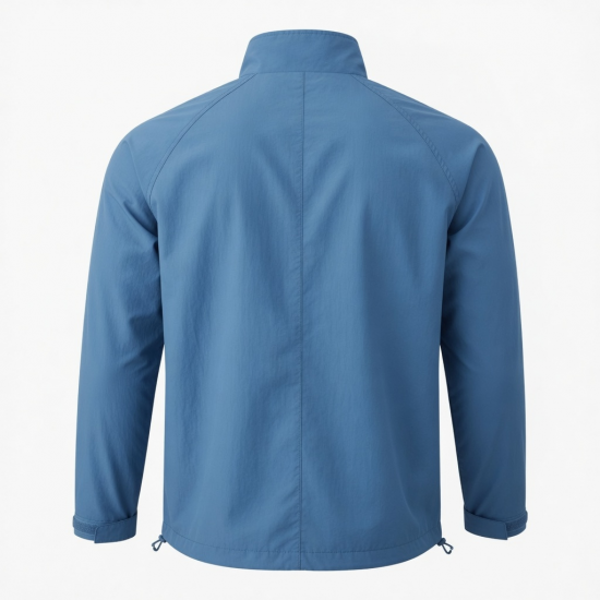 Men's Blue Lightweight Casual Polyester Regular Fit Zip Front Shell Jacket